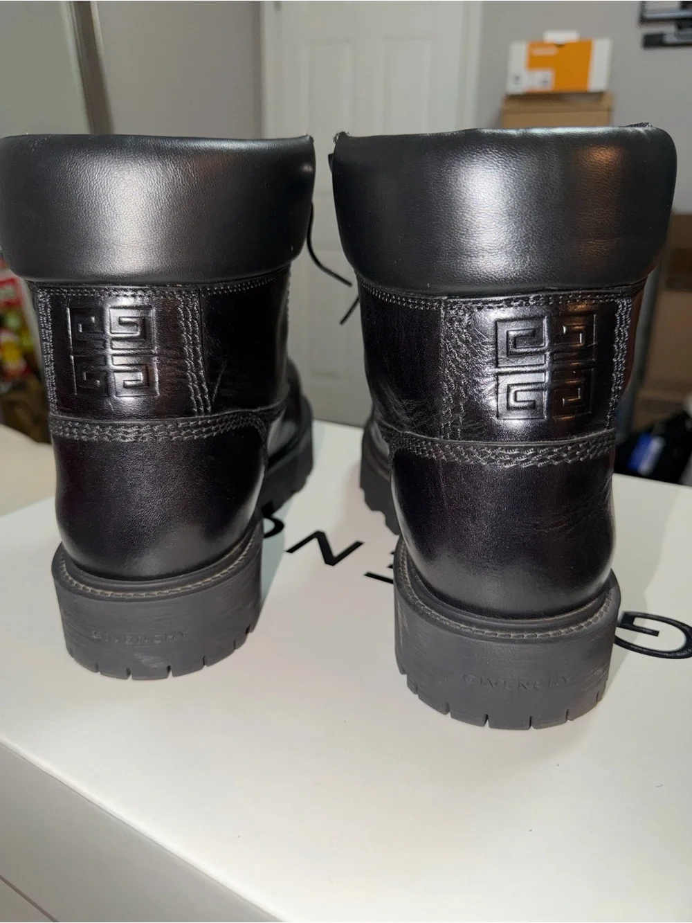 Givenchy Black Leather Lug-Sole Lace Boots